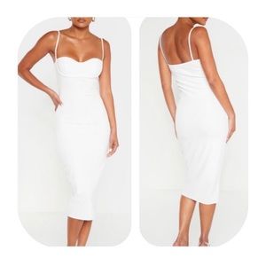 PrettyLittleThing size 2 white strappy cup detail midi dress